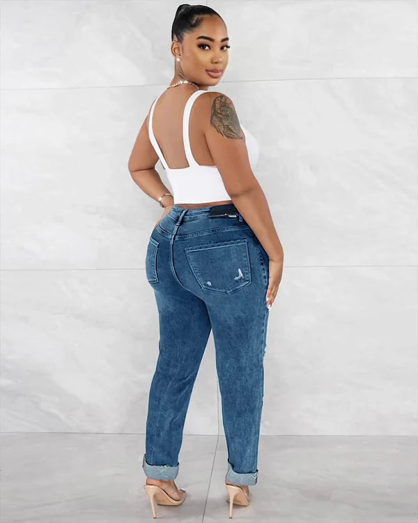 Shaper Ripped Denim Jeans