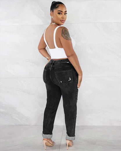 Shaper Ripped Denim Jeans